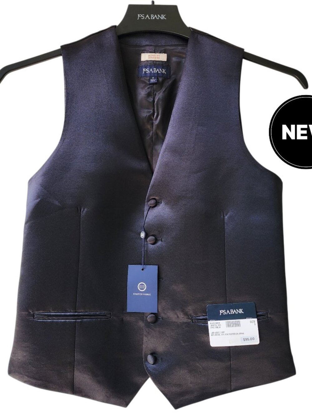 Small Black Tuxedo Vest Skinny Fit S Size New Nwt Jos A Bank Formal Satin Mens